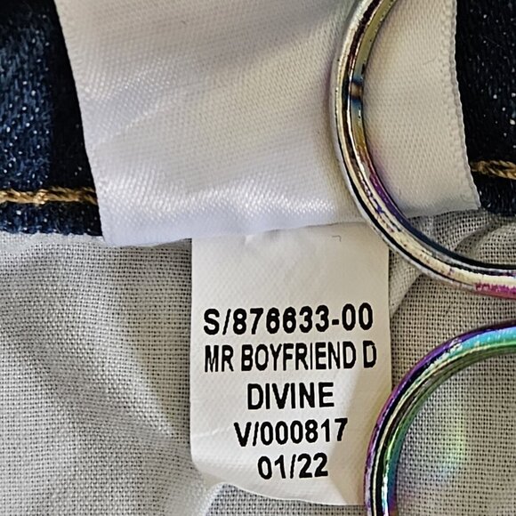 Old Navy Jeans Womens 16 Blue Mid Rise Boyfriend Cropped Distressed Stretch Boho - Picture 12 of 16